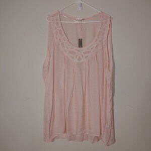 Spense Blush Pink Sleeveless Blouse With Crochet Front Trim Size 3X